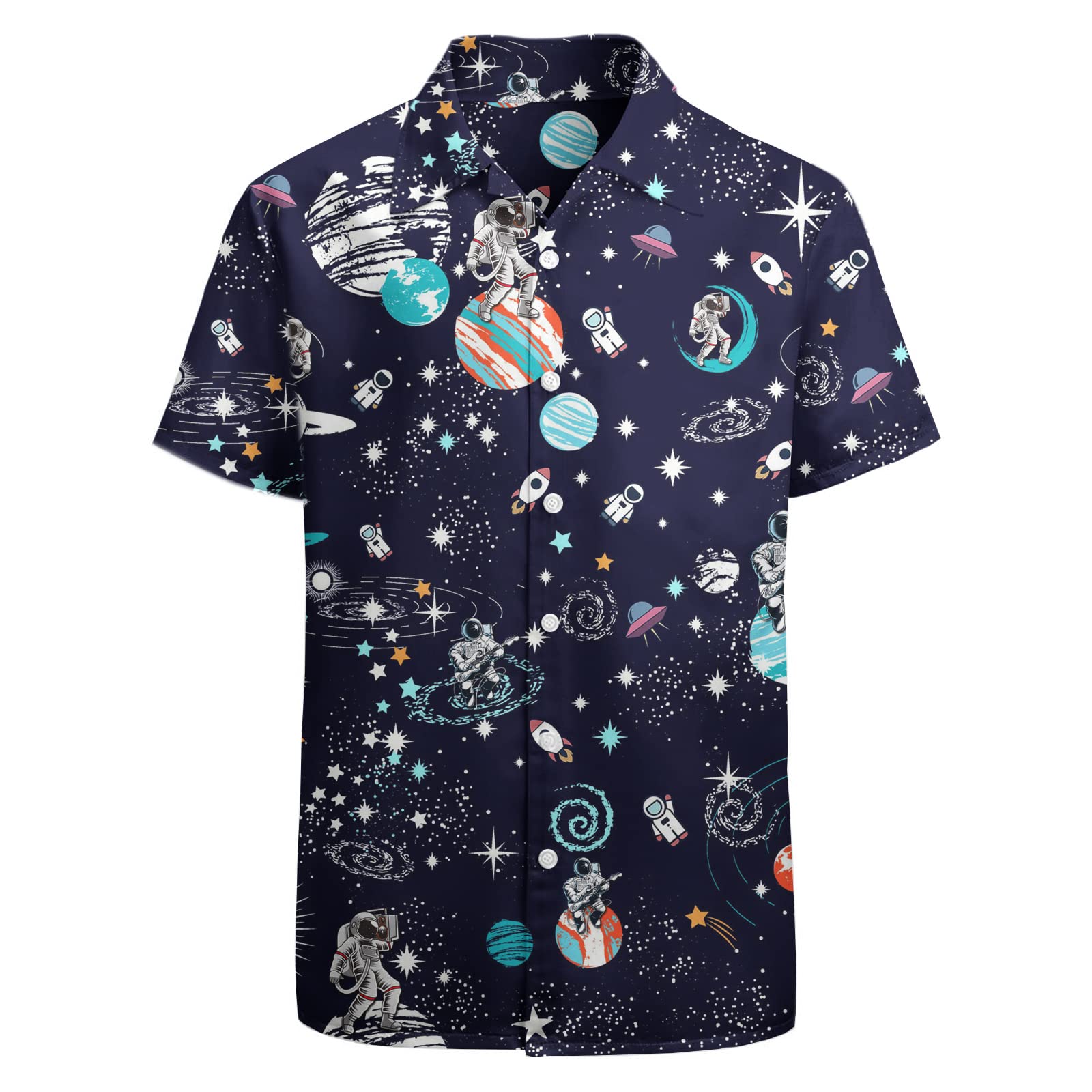 HUGLAZY Astronaut Space Hawaiian Shirts for Men