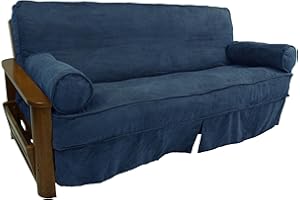 Blazing Needles Solid Microsuede Double Corded 8" to 9" Futon Slipcover Set with 2 Bolster Pillows (Set of 3), Full, Indigo