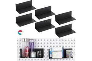 Kokone 6 Pack Magnetic Pegboard Shelves for Storing or Displaying, 10x4.3 Inch Flat Display Shelves for Pegboard, Wall Pegboard Shelves Accessories Steel Tray for Garage Workshop Craft Room Organizer