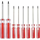 Waziaqoc 8-Pack Torx Screwdriver Set with Magnetic Tips | T8, T9, T10, T15, Tamper-Proof Security, Chrome Vanadium Steel Shaft, Comfort Grip Handle, Red