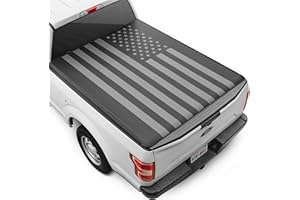 MOTORBOX American Flag Truck Tonneau Cover for Ford F-150 2015-2025 for 5.5 ft Bed Length, All-Weather Soft Roll Truck Bed Cover for Truck Black/Gray Flag Print Custom Tonneau for F-150 and F-150 Lightning