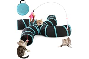 Wondfamiker Cat-Tunnel Tube-Toys for Indoor-Cats - Collapsible Peekaboo Play Tube with Hanging Bell Tear Resistant Polyester 