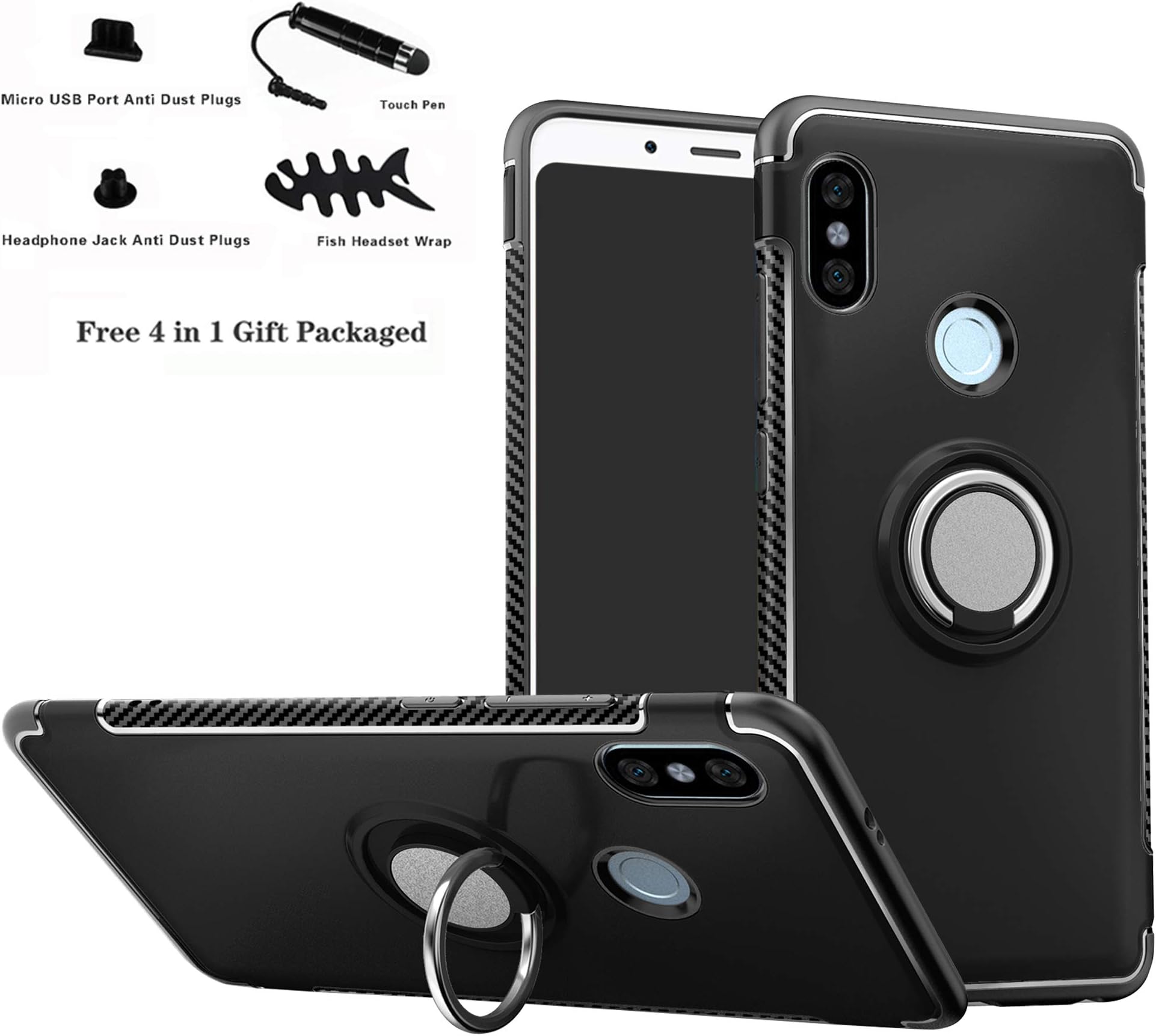 Labanema Case for Redmi Note 5, Hybrid Dual Layer 360 Degree Rotation Ring Holder Kickstand Armor Slim Protective Cover Case for Redmi Note 5 / Redmi Note 5 Pro - Black