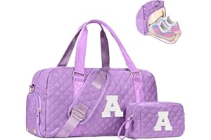 Elilier Initial Travel Duffle Bag Women Girls Christmas Gift: Personalized Weekender bags, Dance Cheer bag Sports for Girl, Kid Gymnastics Bags, Birthday Gifts for Women Kids Teens
