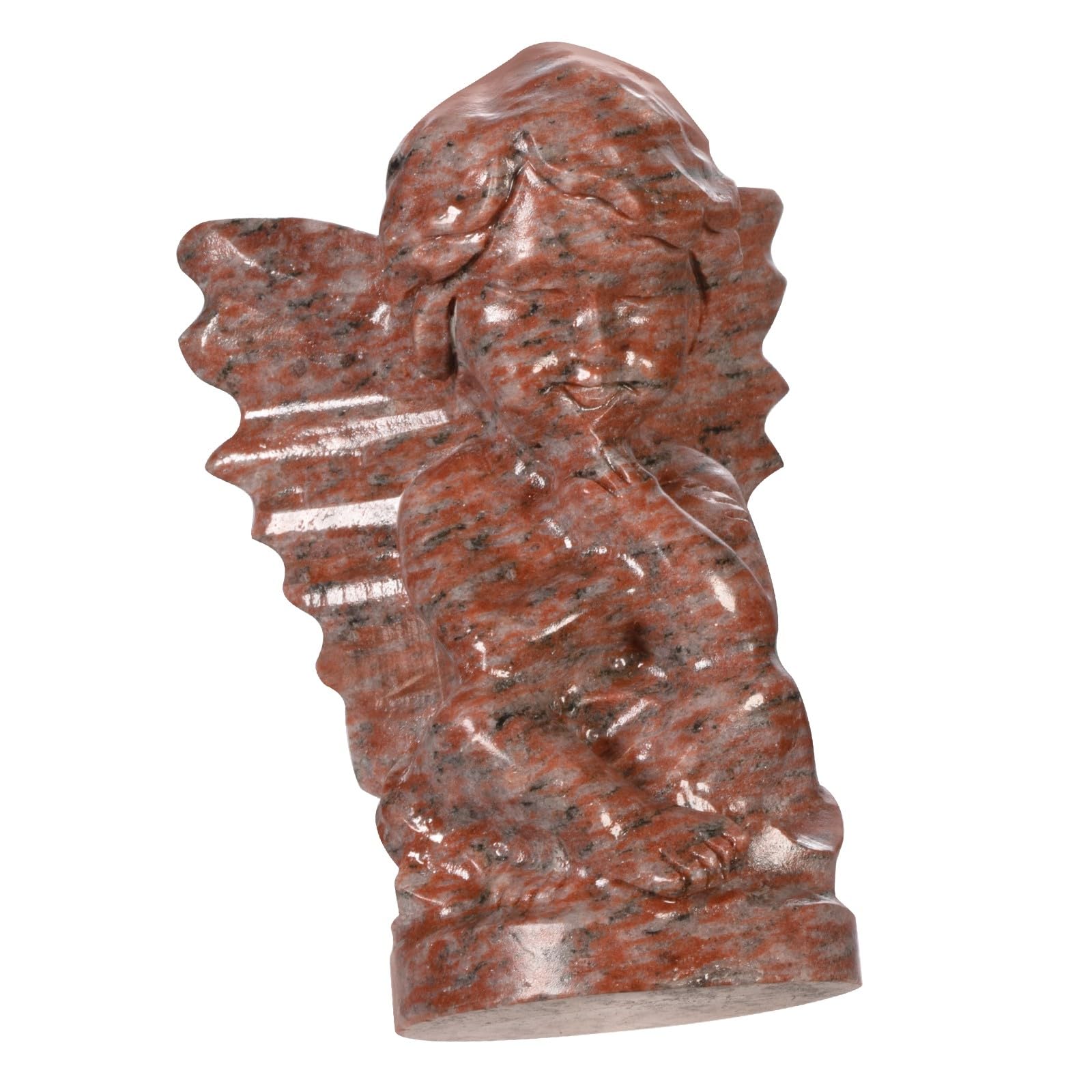 mookaitedecor Hand Carved Natural Sesame Red Stone Thinking Baby Angel Figurine Statue Good Luck Guardian Angel Gift, Indoor Sitting Thinker Angel Ornament Art Sculpture Red Love Peace Room Decor