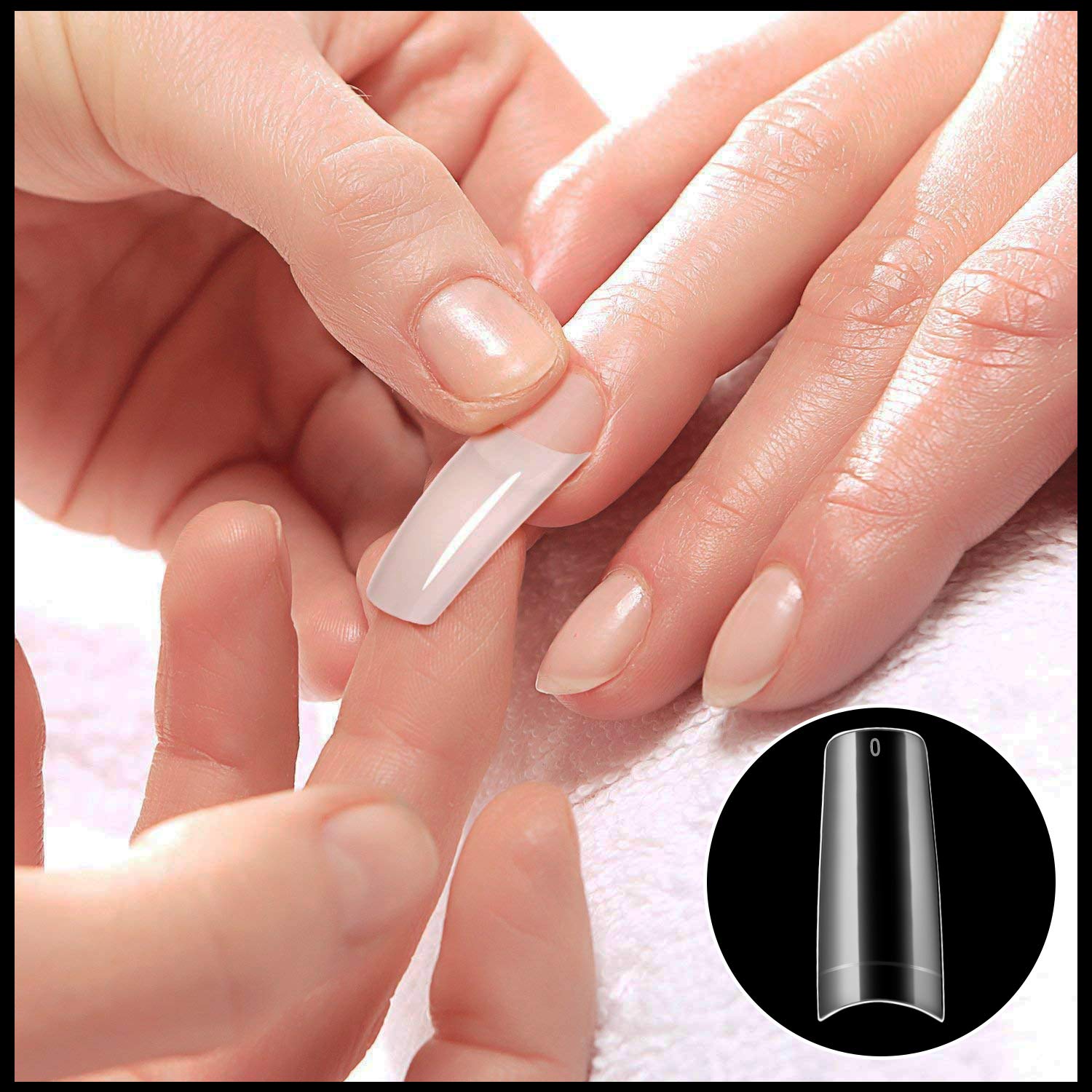 French False Nail Tips, iBealous 500pcs Acrylic Coffin Fake Nails Half Cover with Box for Nail Salons and DIY Nail Art, 10 Sizes (Clear): Beauty
