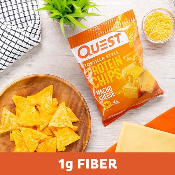 QUEST NUTRITION PROTEIN TORTILLA CHIPS, NACHO CHEESE, 18G PROTEIN, 4G NET CARBS, 150 CALORIES, LOW CARB, GLUTEN FREE, SOY FREE, POTATO FREE, BAKED, 1.1OZ BAG, SINGLE SAMPLE