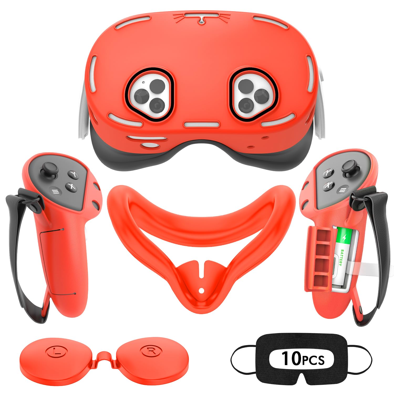 Tyasoleil VR Silicone Case Compatible with Meta/Oculus Quest 3S, VR Accessory Set, Include Controller Grip Leather Cover, VR Shell Cover, Face Cover, Lens Cover & 10PCS Disposable Eye Cover