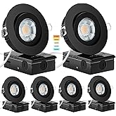 KnLnny Ware Black Gimbal recessed Lights 4 Inch 6 Pack, Gimbal canless recessed Lights with Junction Box,9W 750LM,Dimmable,5CCT Selectable,Air Tight