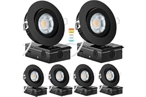 KnLnny Ware Black Gimbal recessed Lights 4 Inch 6 Pack, Gimbal canless recessed Lights with Junction Box,9W 750LM,Dimmable,5CCT Selectable,Air Tight
