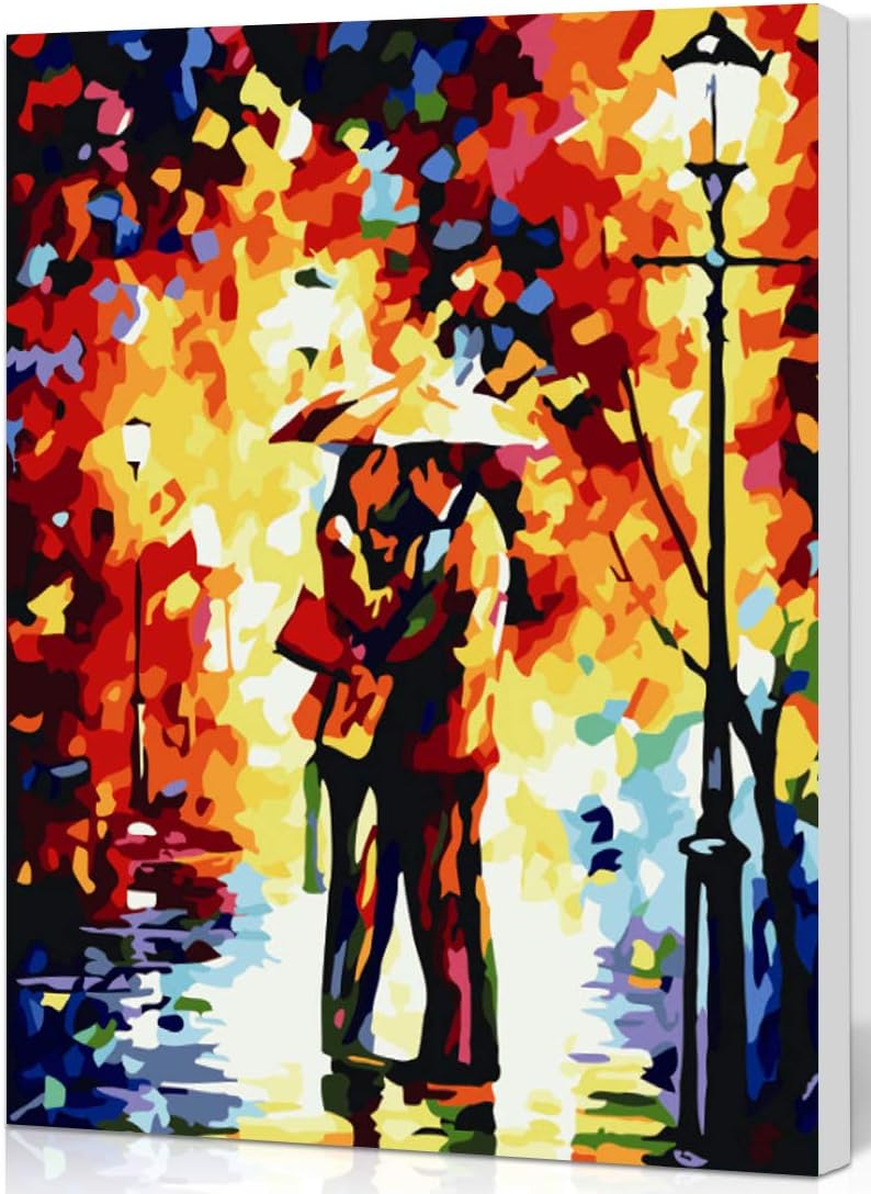 SHUAXIN [Wooden Framed]Paint by Numbers for Adults Acrylic Oil Painting by Numbers Kit for Beginner Kids, Romantic Rain Lover 16x20 inch