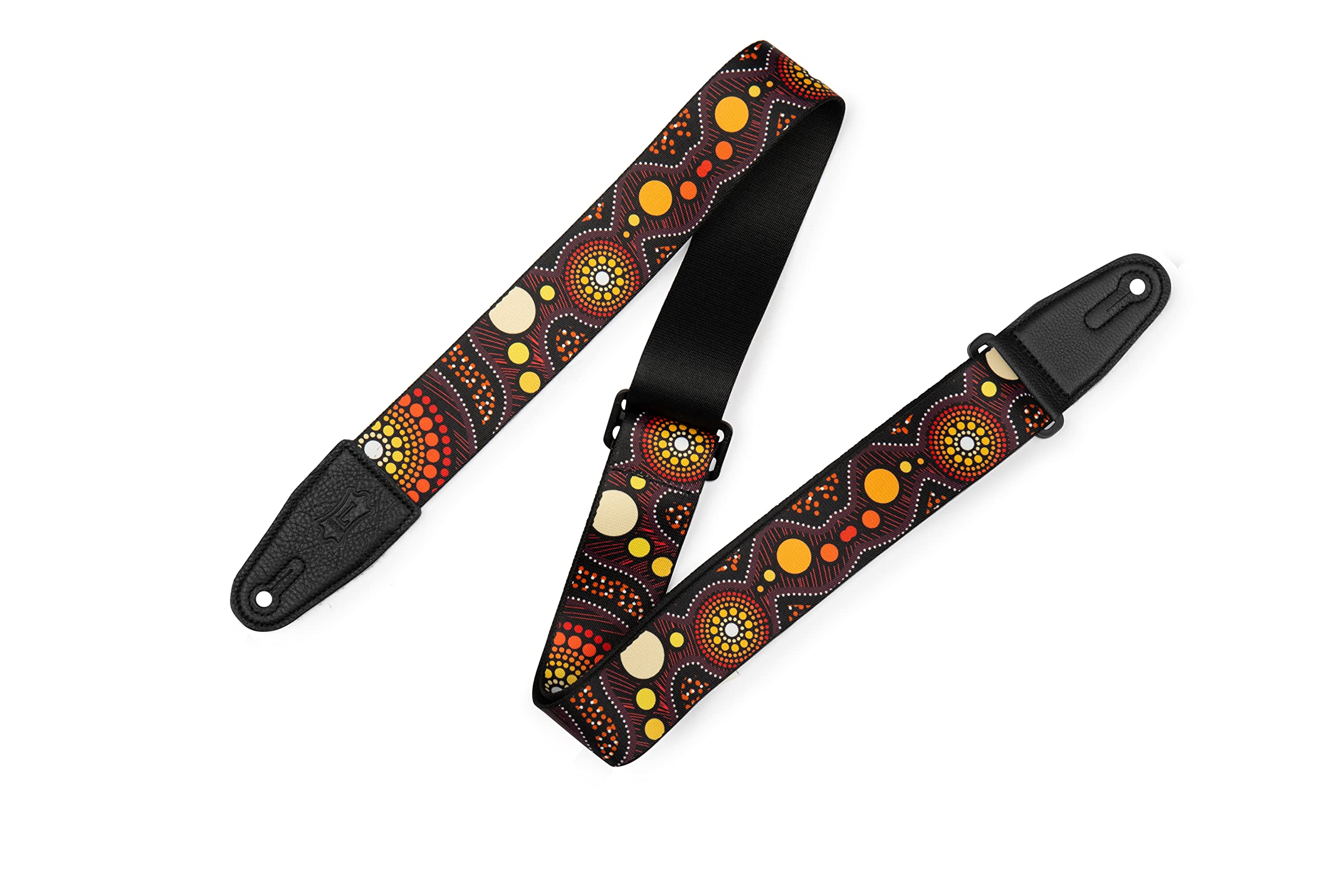 Levy's Leathers Unisex's 2" Poly Guitar Strap with Down Under Series Sunset Design and Black Leather Ends Adjustable from 35” to 60, Standard