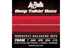 La Bella 760N Deep Talkin' Bass Black Nylon Tape, 4-String Standard Bass Guitar Strings 60-115