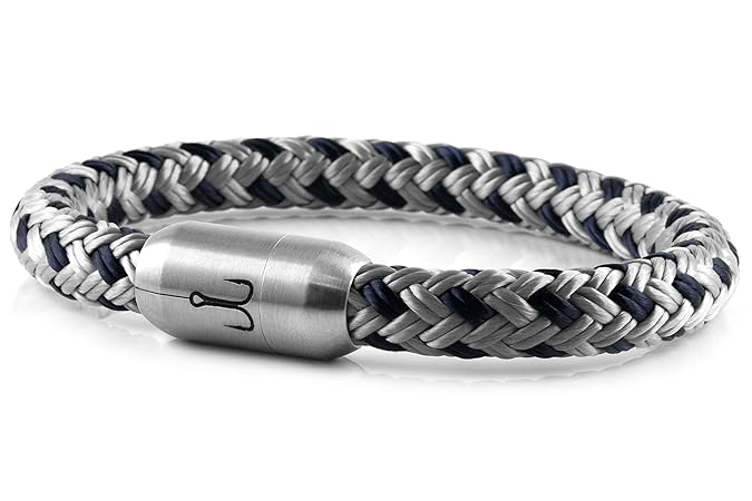 Fischers Fritze Armband Segeltau Makrele Silbergrau Marineblau - Handgemacht im Geschenkkarton I Maritim & Wasserfest