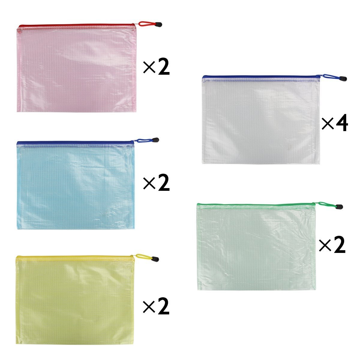 Rocita 12Pcs Zipper File Bags A4 Size Mesh Document Bags Office School Storage Pouches for Document Business Receipts Organization - 5 Color