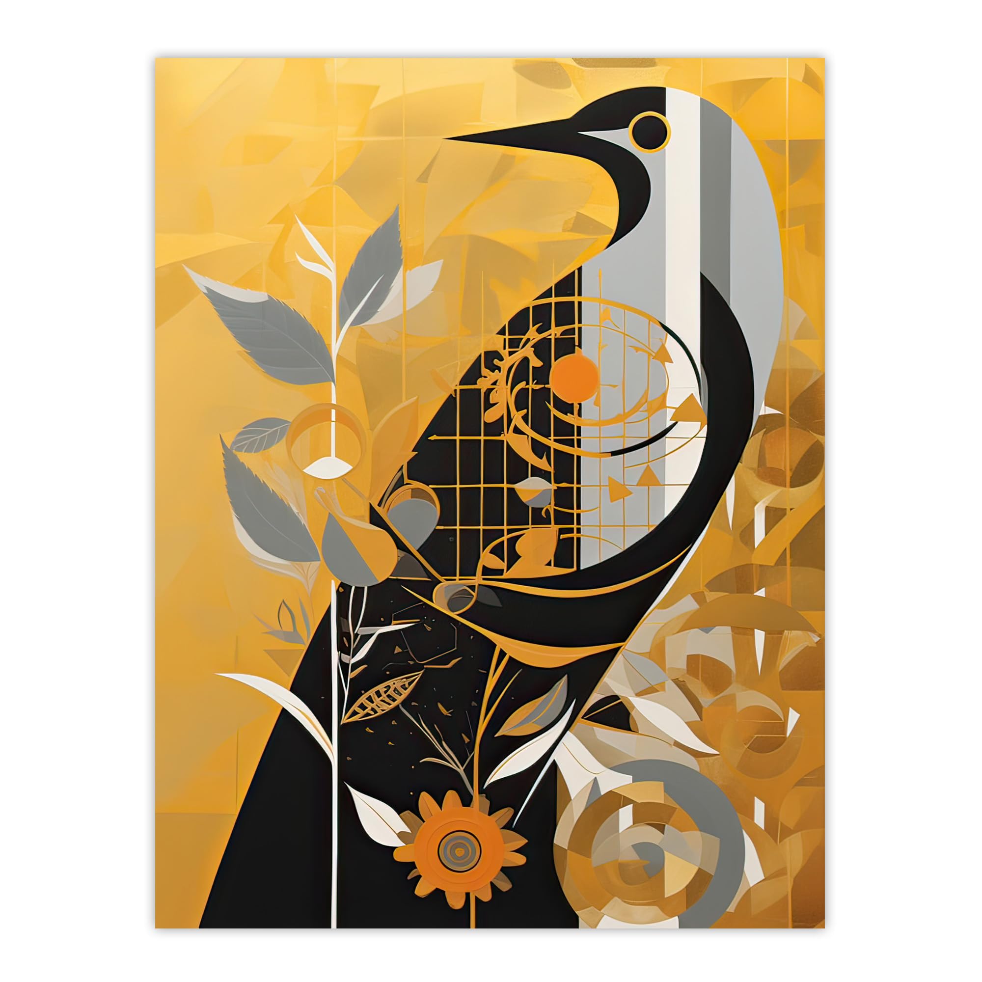 Artery8 Cuckoo Clock Abstract Geometric Gold Grey Black Extra Large XL Wall Art Poster Print