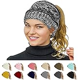 Rosoz 1&2 Packs Ponytail Beanie for Women,Winter Warm Beanie Tail Soft Stretch Cable Knit Messy High Bun Hat