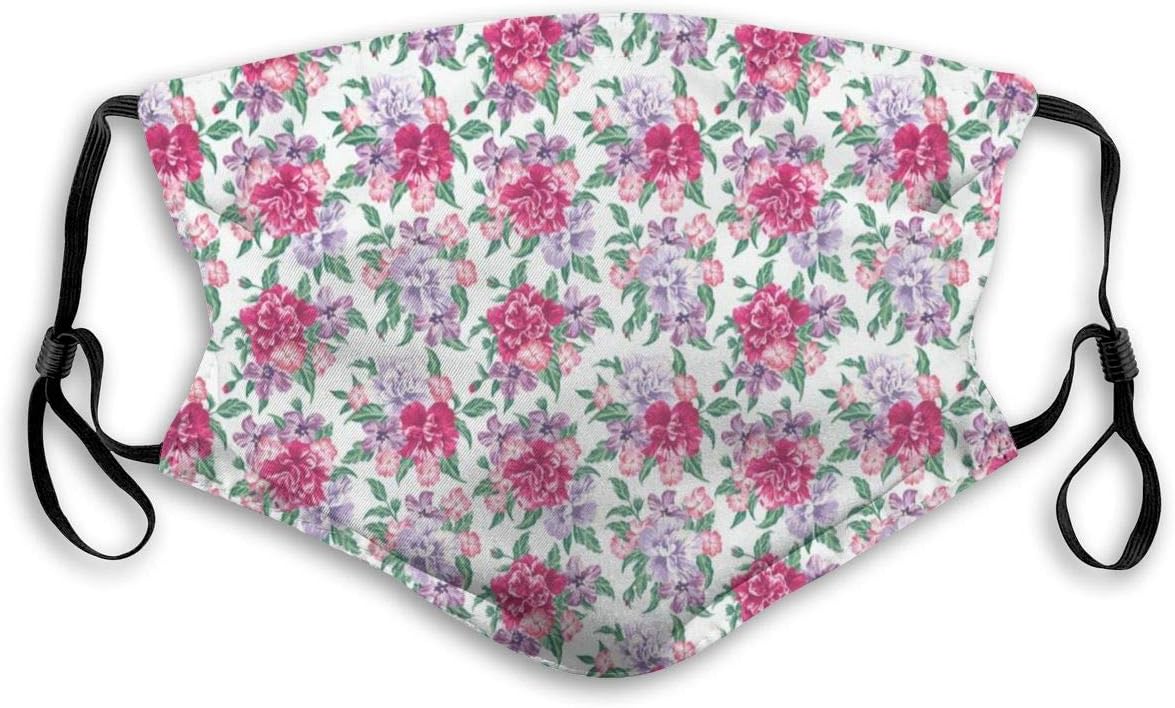 Mouth MASKS Adjustable Earloop Face Mask Pretty Pattern With Blossoming Delicate And Sweet Flowers With Leaves