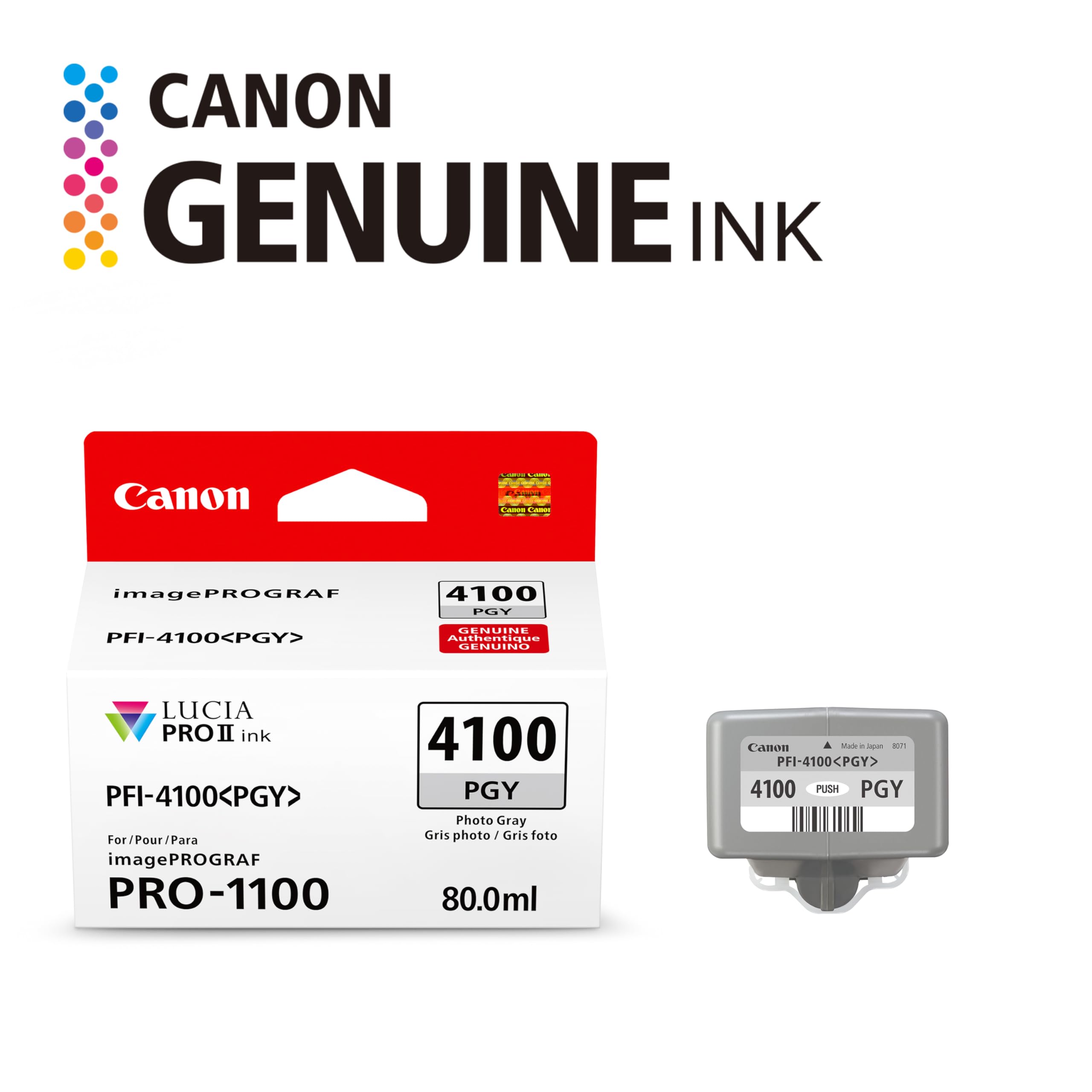 Canon PFI-4100 Genuine Photo Gray Ink Tank, Compatible with imagePROGRAF PRO-1100 Printers