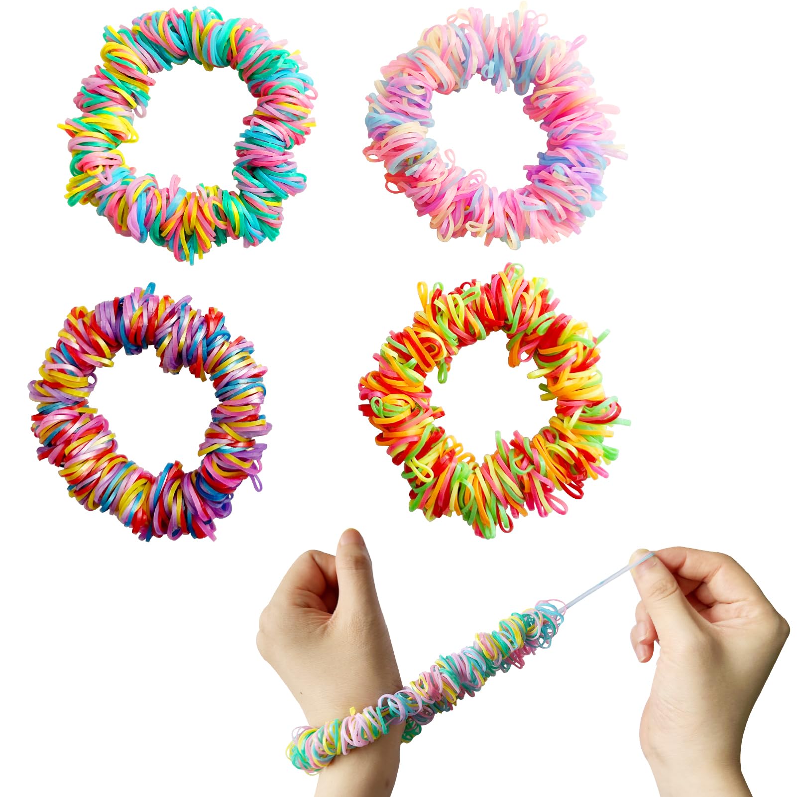 Photo 1 of 4 Packs Skin Picking Fidget Toys Fidget Pick & Flip Fidgets for Anxiety and Trichotillomania Stretchy Loom Picking (Colorful-01)