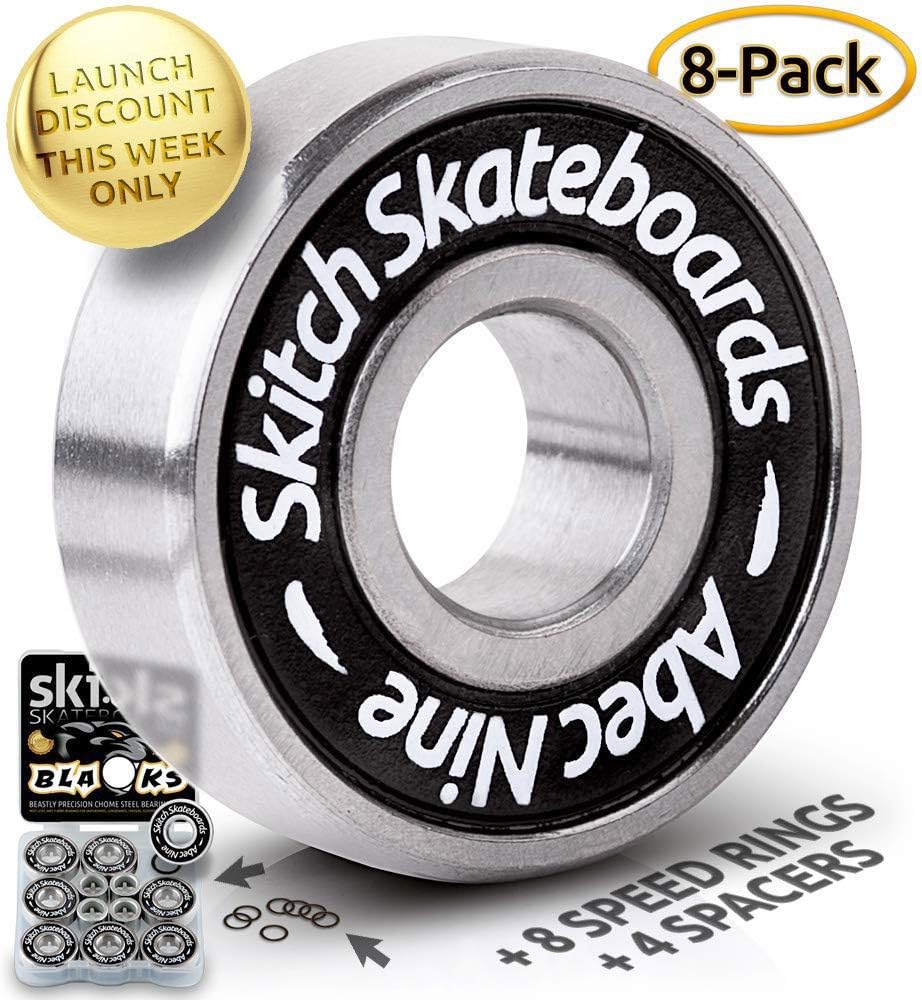 SKITCH Pro Skateboard Bearings Set Precision Fast Spin ABEC 9 Chrome Steel Bearing Kit for