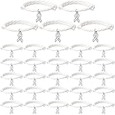 Tondiamo 30 Pcs Lung Cancer Awareness Bracelets Bulk with White Ribbon Alloy Pendant Adjustable Bracelets for Women's Rights Movement Bone Cancer Adoption Charity Recognition Public Events