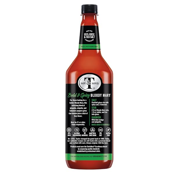 MR. & MRS. T BOLD & SPICY BLOODY MARY MIX, 1 LITER BOTTLE