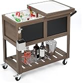 VINGLI Patio Cooler, Ice Chest with Blackboard, Bottle Opener Drainage, Outdoor Cooler for Party, Deck, Pool