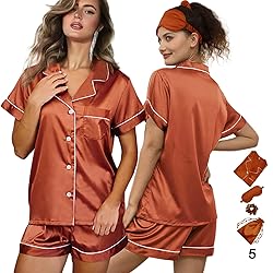WJing Yi Jia 5Pcs Womens Soft Satin Pajama Set