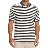 Mens Golf Shirt Short Sleeve Striped Performance Dri Fit Moisture Wicking White Polo Shirts for Men Slim Fit