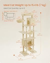 Feandrea Cat Tree, 79.1 Inch Tall Cat Tower for
