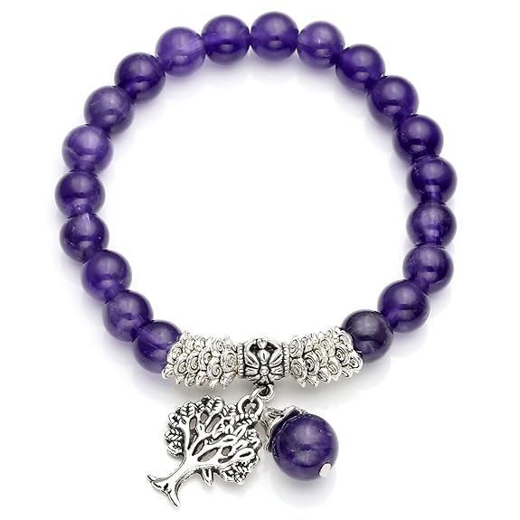 QGEM Edelstein Schmuck Energietherapie Yoga Armband mit Lebensbaum Anhänger 8mm-Kugelsteine Buddha-Armband Healing Balance St