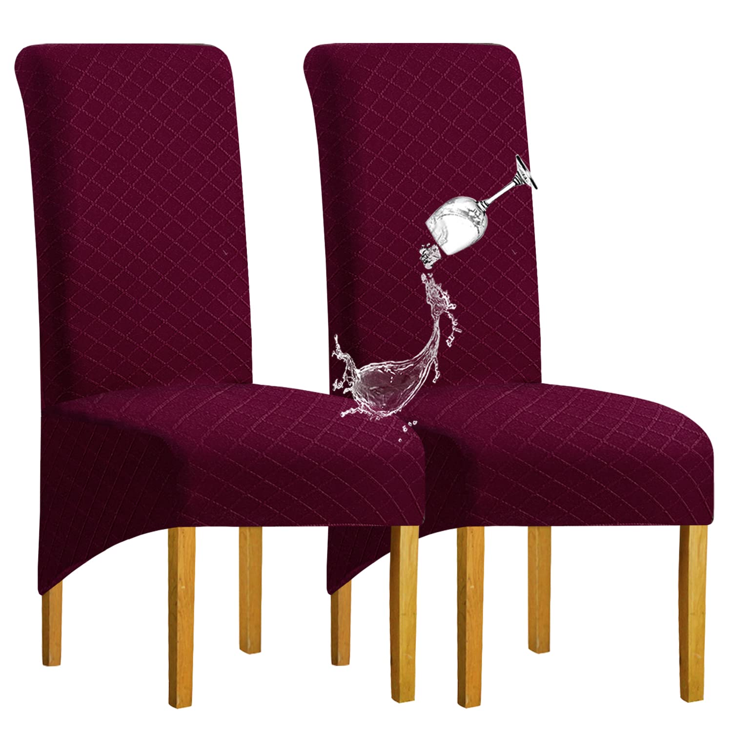 SHENGYIJING High Back Chair Covers Stretch Spandex Jacquard Dining Room Set of 2 - Washable Removable XL Parsons Seat Protector Slipcover, Wine Red