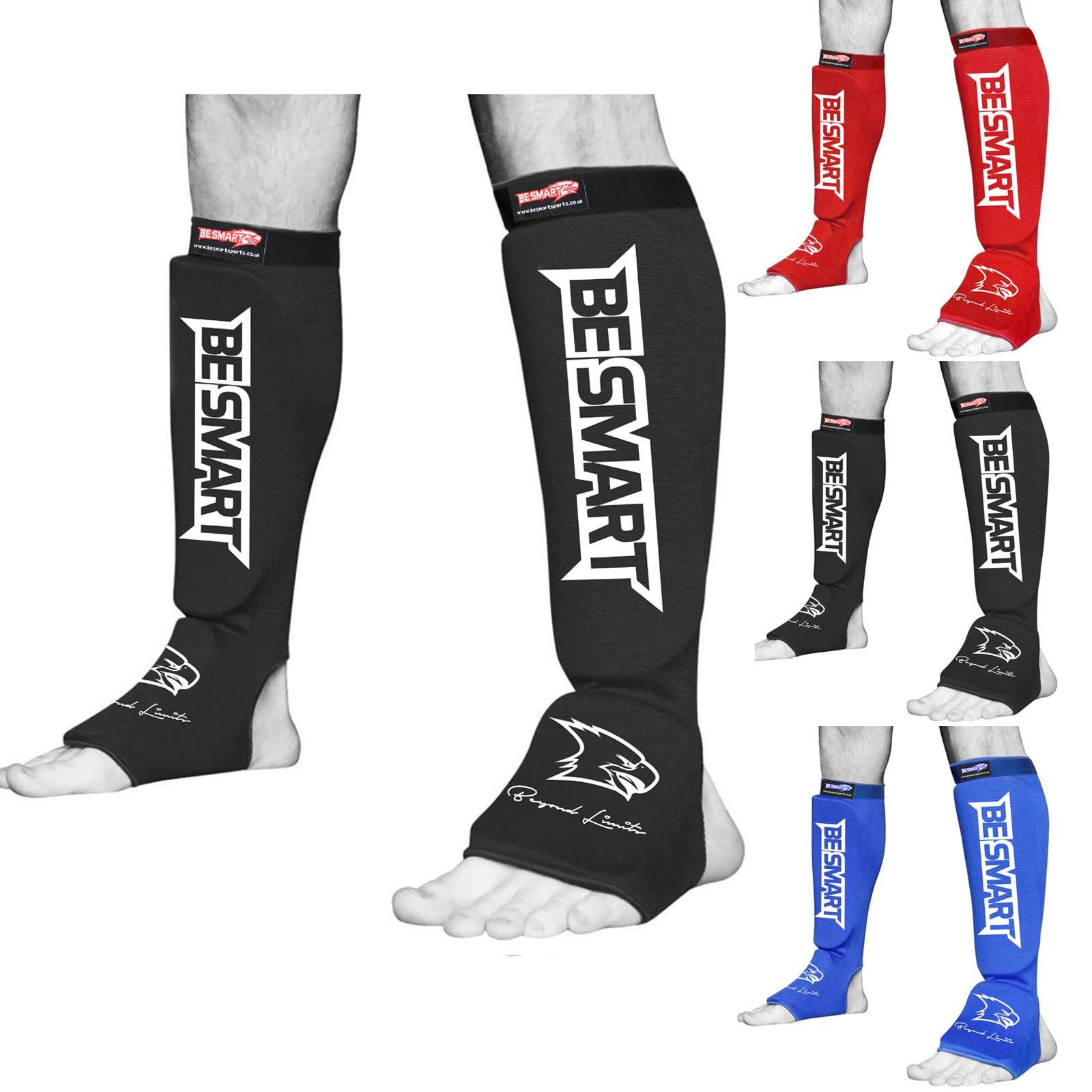 BeSmart Shin Instep Pads MMA Leg Foot Guards Muay Thai Kick Boxing Guard Protector (Black, Large)