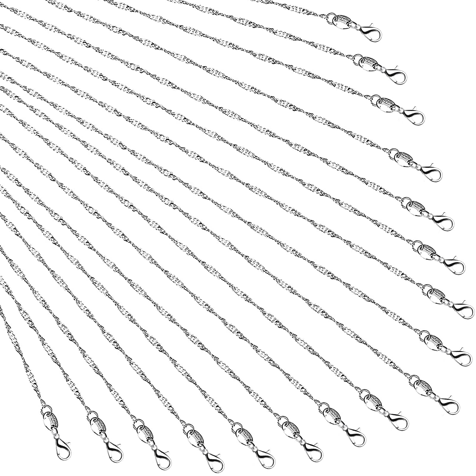 Whaline 24 Pack 24'' Silver Plated Chain Necklace 925 Water Ripple Plated Necklace for Jewelry Making Craft