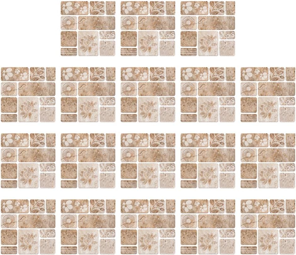 Clispeed 18pcs Mosaic Tile Sticker 3D Wall Decals Backsplash Self Adhesive Splice Design Pasters for Kitchen Bathrooom Lotus Pattern