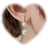 W WEILIRIAN Bohemian Pearl Drop Earrings Crystal Bar Earrings Pearl Dangle Earrings Vintage Pearl Bead Earrings Wedding Pearl Earrings Jewelry for Women