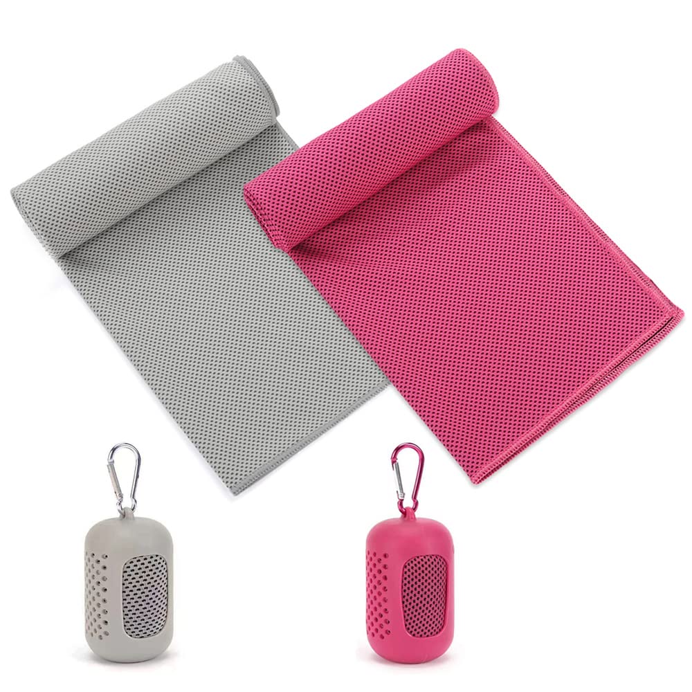 Feicuan Microfibre Cooling Towels for Golf Gym - 90 x 30 cm / 31.5 x 11.8 Inches Ice Towel Quick Drying Compact with Silicone Storage Absorbent Holder for Beach, Yoga, Sports, Camping, Hiking