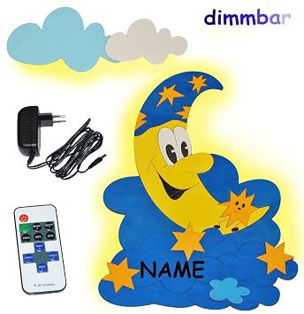 3 D Wandlampe Led Mond Und Sterne Incl Name Dimmbar Mit