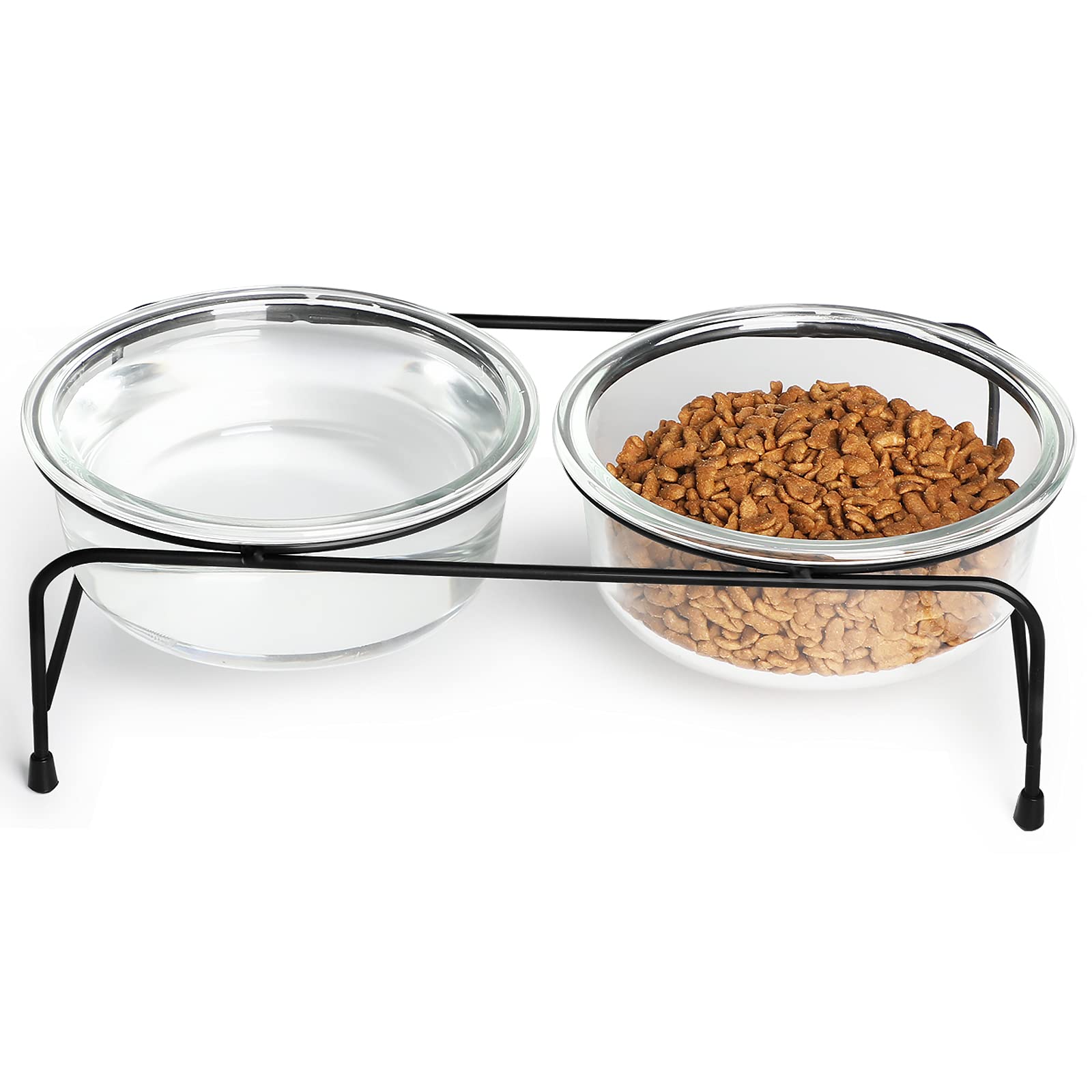 Photo 1 of GDCZ Elevated Cat Bowl Stand, 11 in Metal Stand with 2 Removable 20 OZ Glass Bowls for Pet Food and Water, Stand Reduces Cat Neck Burden, Transparent
