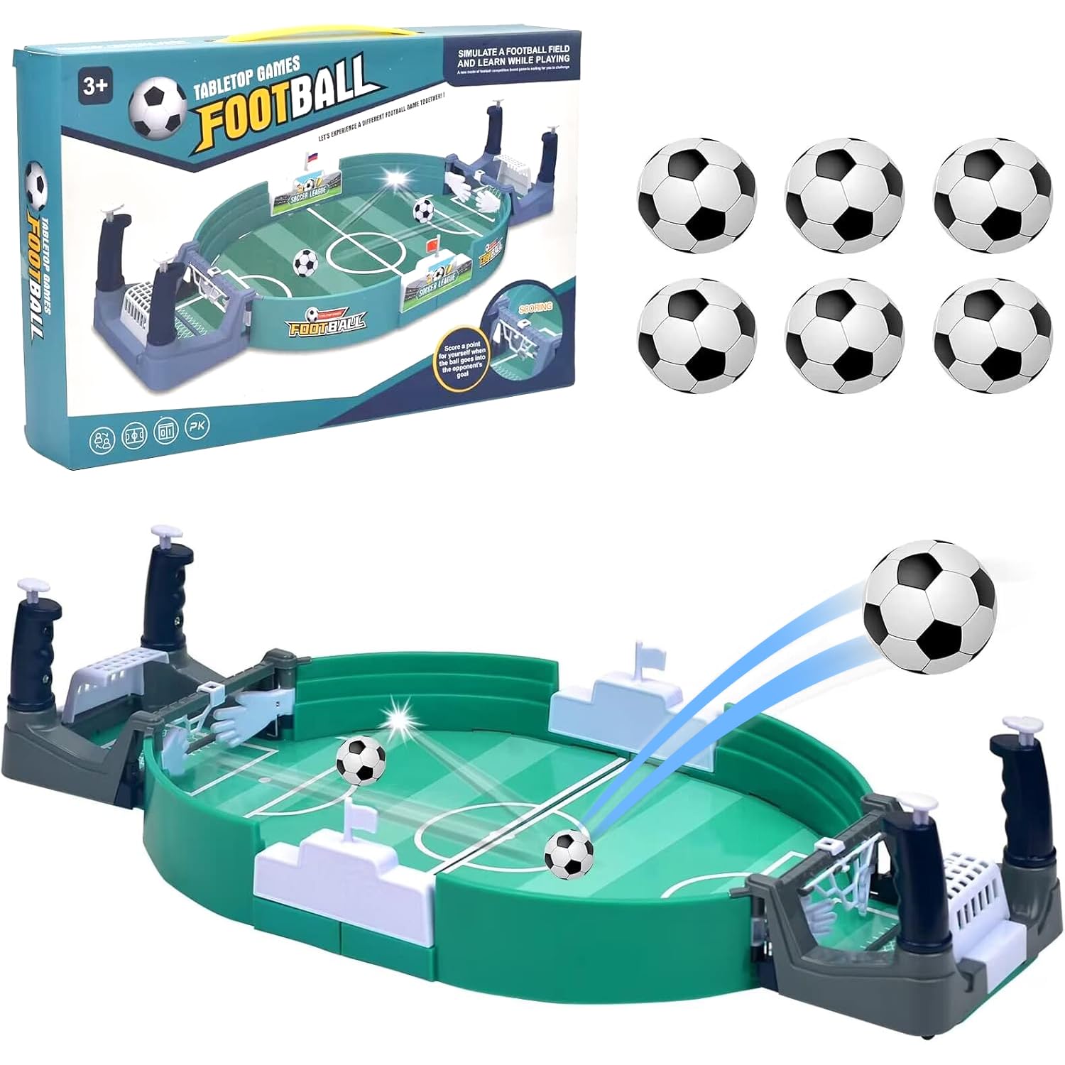 xinrongda Tabletop Football Games, Mini Table Soccer with 6 Footballs, Football Gifts for Boys, Family Indoor Interactive Game, Christmas Birthday Party Toys for Kids and Adults