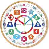 AIRUIFU Wall Clock for Kids Learning - Teaching Time Wall Clocks Silent Non Ticking Battery Operated- Analog Colorful Clock Decorative for Kids Room,Classroom,School,Nursery School,playroom (8 Inch)