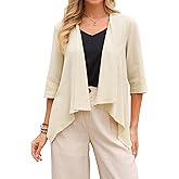 Seta T Women's Linen Cardigan Summer 2026 3/4 Sleeve Open Front Loose Cover Ups Lightweight Shrug