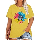 Ekdoanra Womens Plus Size Tops Dandelion Daisy Graphic T-Shirt Vintage Country Music Shirt Short Sleeve Casual Tees
