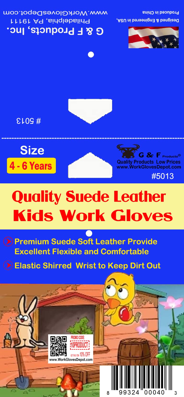 G & F Products JustForKids Kids Genuine Leather Work Gloves, Kids Garden Gloves