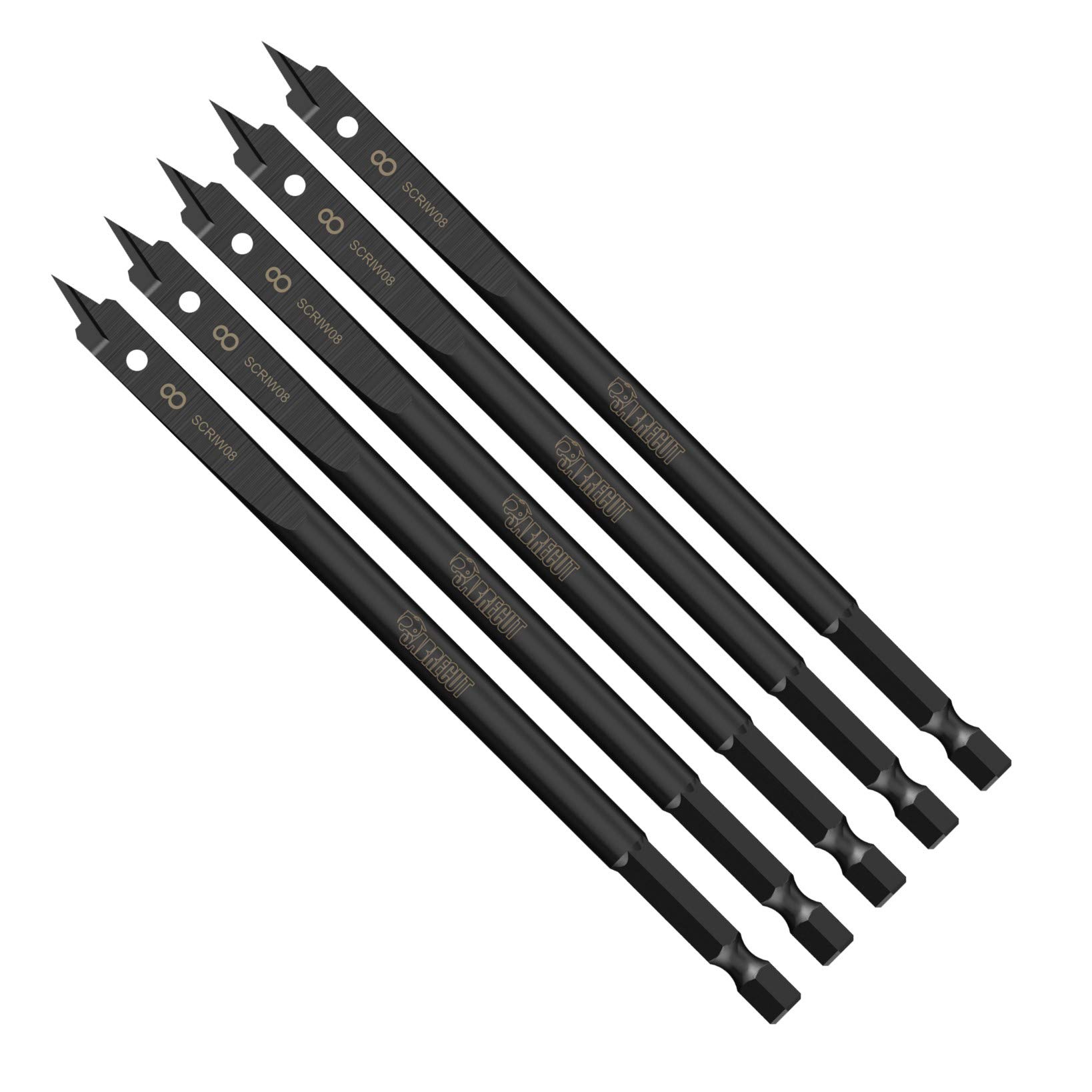 5 x SabreCut SCRIW08_5 8mm x 152mm Impact Rated Flat Wood Spade Bits for Softwood Hardwood Chipboard