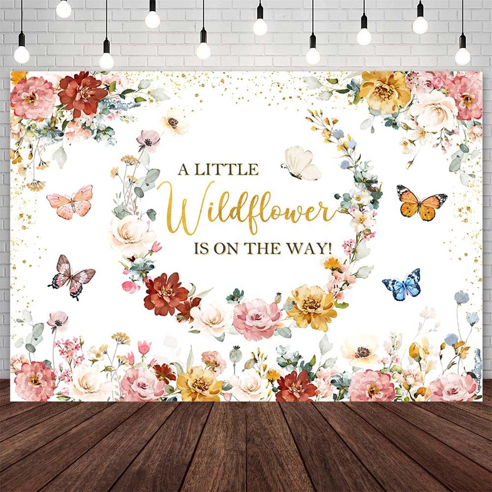 Aperturee Wildflower Little Love Bug Round Baby Shower Backdrop