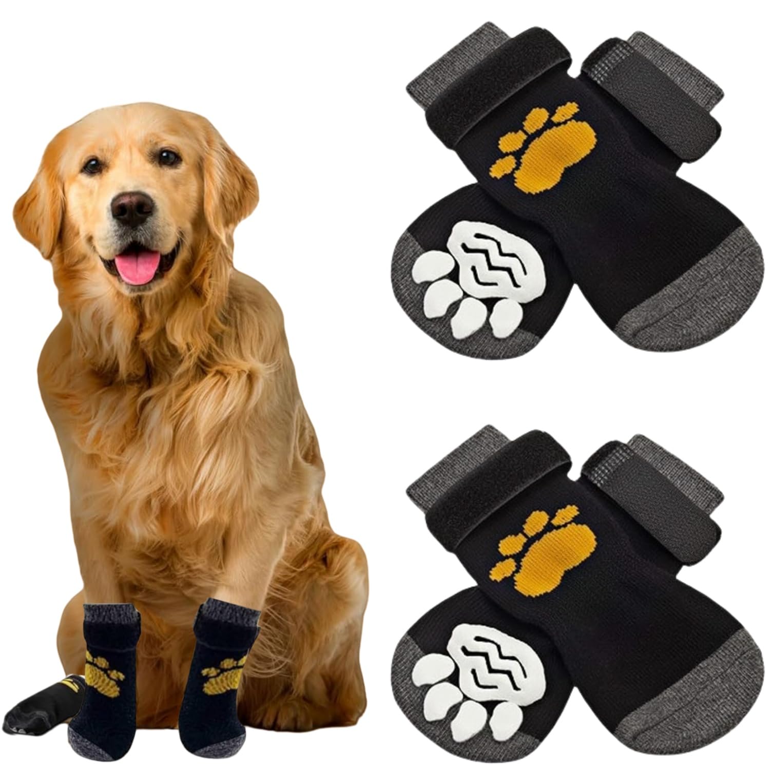 2-Pair Anti-Slip Dog Socks with Adjustable Strap - Paw Protector for Licking, Indoor & Outdoor Walking