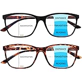 COJWIS Progressive Multifocus Reading Glasses Blue Light Blocking for Women Men Spring Hinge Computer Readers (2Color, 1.25)