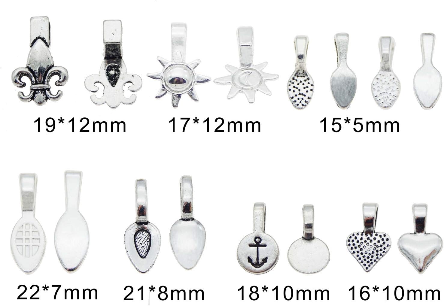 Julie Wang 120 pcs Mixed Glue on Bail Charm for Necklace Bracelet Pendants Jewelry Making Silver Color 8 Styles - Image 4
